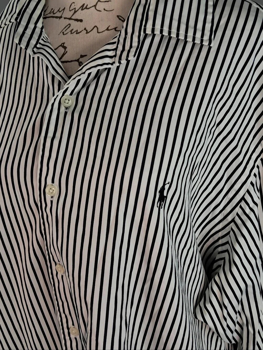 Polo Ralph Lauren Mens Black/Navy Striped Button Front Classic Fit Shirt XXL
